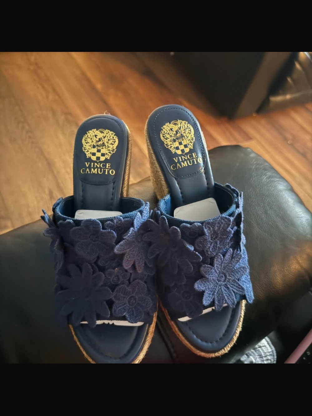 Vince Camuto Navy Floral Platform Slides